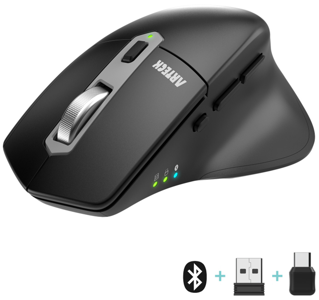 Arteck MD172 Multi-Device Wireless Bluetooth Mouse with Nano USB-A, USB-C Receiver Ergonomic Right Hand Silent Clicking Rechargeable Mouse for Computer Desktop PC Laptop Mac iPad and Windows 11/10 iPad OS