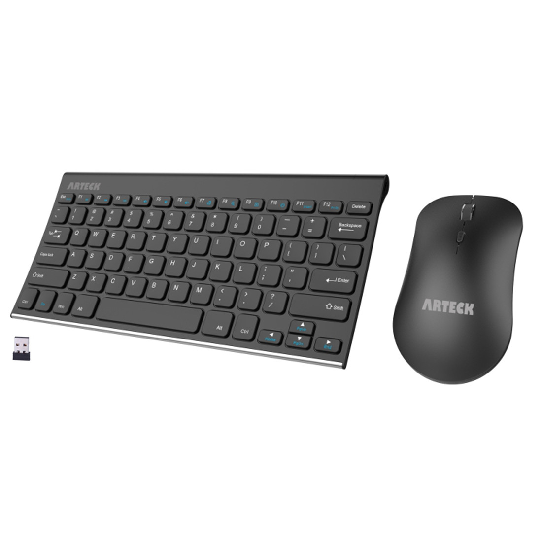 Arteck HW086MW162 2.4G Wireless Keyboard and Mouse Combo Ultra Compact Slim Stainless Full Size Keyboard and Ergonomic Mouse for Computer/Desktop/PC/Laptop and Windows 10/8/7 Build in Rechargeable Battery