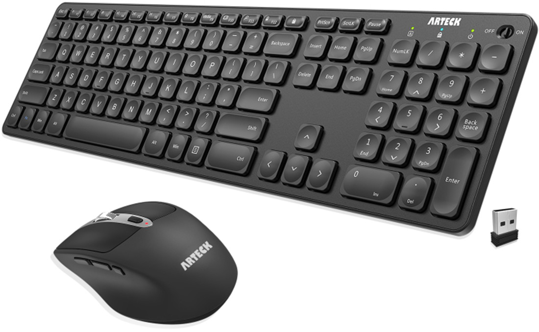 Arteck HW305-3MW167 2.4G Wireless Keyboard and Mouse Combo Ultra Slim Full Size Keyboard Keyboard and Ergonomic Mice for Computer Desktop PC Laptop and Windows 11/10/8/7 Build in USB-C Rechargeable Battery