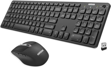 Arteck HW305-3MW167 2.4G Wireless Keyboard and Mouse Combo Ultra Slim Full Size Keyboard Keyboard and Ergonomic Mice for Computer Desktop PC Laptop and Windows 11/10/8/7 Build in USB-C Rechargeable Battery
