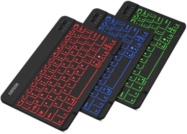 Arteck HB030B Universal Backlit 7-Colors Ultra Light Slim Portable Wireless Bluetooth 3.0 Keyboard for iOS iPad Pro, Air, Mini, Android, Windows Tablets PC Smartphone Built in Rechargeable 6-Month Battery