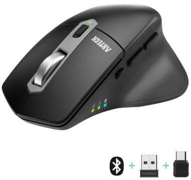 Arteck MD172 Multi-Device Wireless Bluetooth Mouse with Nano USB-A, USB-C Receiver Ergonomic Right Hand Silent Clicking Rechargeable Mouse for Computer Desktop PC Laptop Mac iPad and Windows 11/10 iPad OS